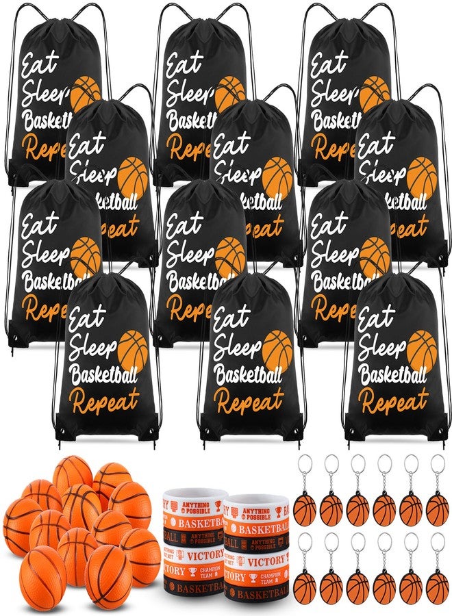 MiniInflat 48 Pcs Basketball Party Favors for Kids Include 12 Basketball Drawstring Bags 12 Keychain 12 Silicone Bracelets 12 Mini Stress Ball for Sports Supplies Decorations - Image 1